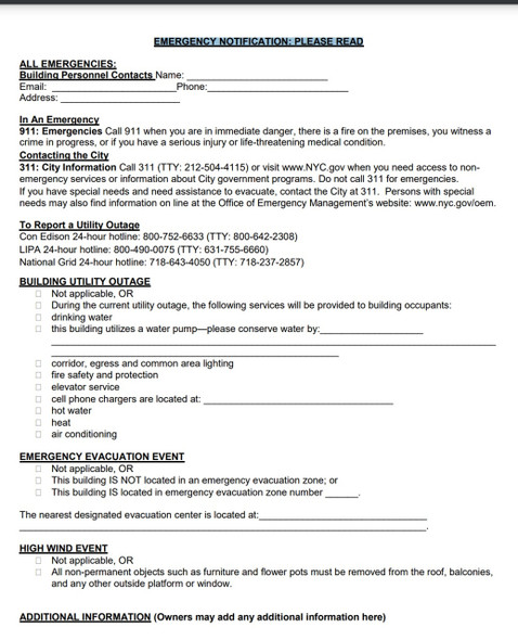 Emergency Notification prior to the arrival of a weather emergency Signage Emergency Notification prior to the arrival of a weather emergency Signage