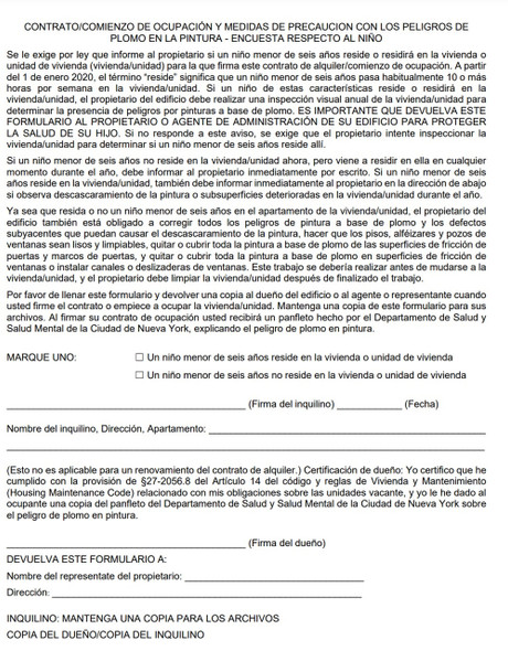 Lease commencement lead-based paint Notice Signage Lease commencement lead-based paint Notice Signage