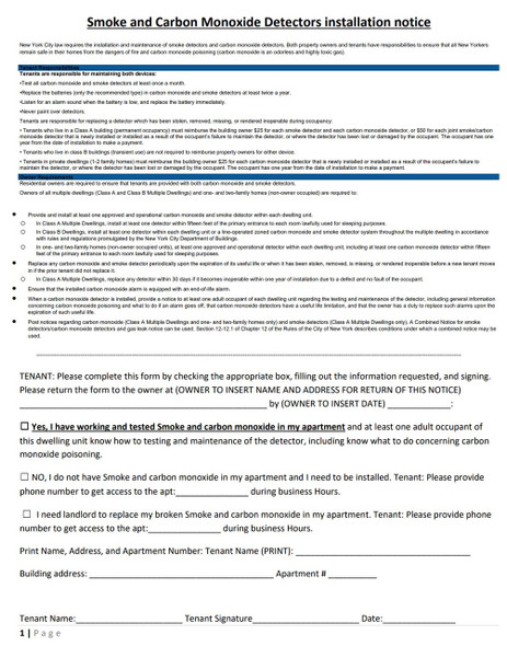 Smoke and Carbon monoxide detector installation notice Smoke and Carbon monoxide detector installation notice