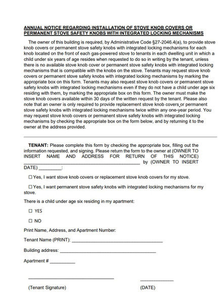 Stove knob covers availability annual notice Stove knob covers availability annual notice