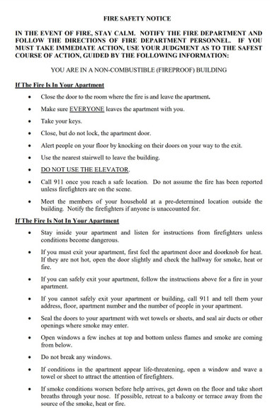 Fire Safety Notice- Fireproof building Fire Safety Notice- Fireproof building