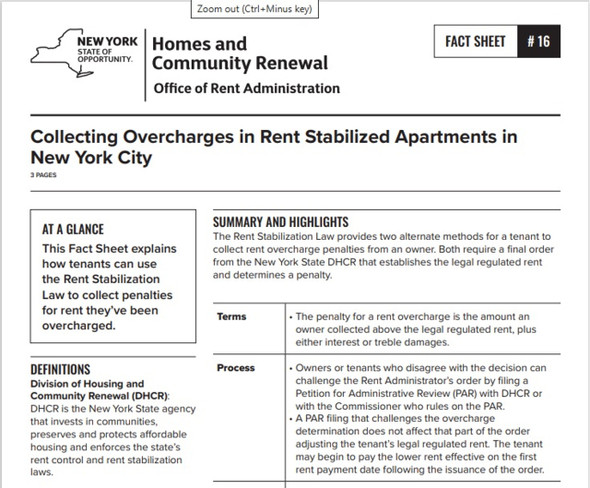 Fact Sheet #16: Collecting Overcharges in Rent Stabilized Apartments in New York City Signage Fact Sheet #16: Collecting Overcharges in Rent Stabilized Apartments in New York City Signage