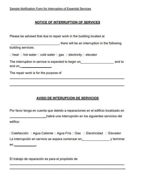 Notice of Interruption of Services Signage Notice of Interruption of Services Signage