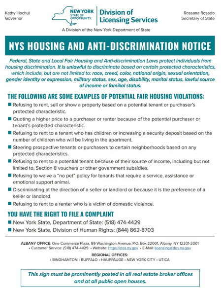 Managment and Broker NYS HOUSING AND ANTI-DISCRIMINATION NOTICE Managment and Broker NYS HOUSING AND ANTI-DISCRIMINATION NOTICE