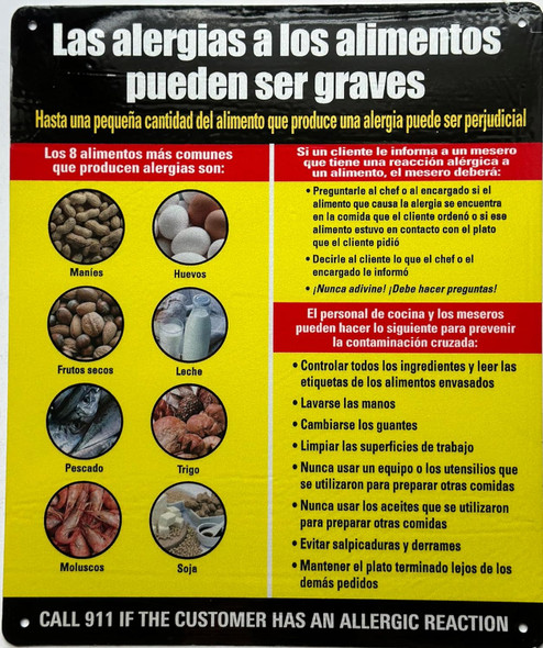 SPANISH FOOD ALLERGIES SIGN -NYC FOOD ALLERGY SIGN FOR RESTURANT SPANISH FOOD ALLERGIES SIGN -NYC FOOD ALLERGY SIGN FOR RESTURANT