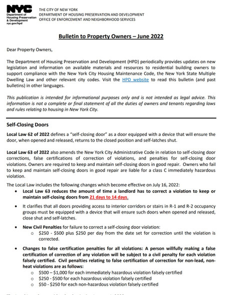 Bulletin to Property Owners – June 2022 Bulletin to Property Owners – June 2022
