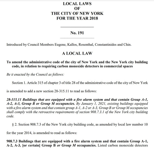 Commercial Building Carbon Monoxide Detector law nyc Commercial Building Carbon Monoxide Detector law nyc