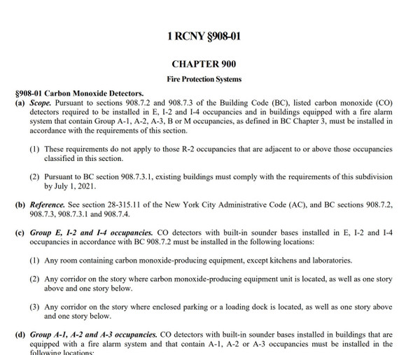 Carbon Monoxide Detection Requirements NYC / HPD : 1 RCNY 908-01 Carbon Monoxide Detection Requirements NYC / HPD : 1 RCNY 908-01