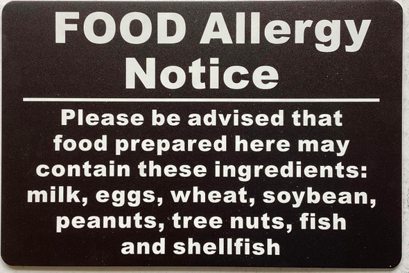 Food Allergy NOTICE Safety Sign FOR RESTURANTS Food Allergy NOTICE Safety Sign FOR RESTURANTS