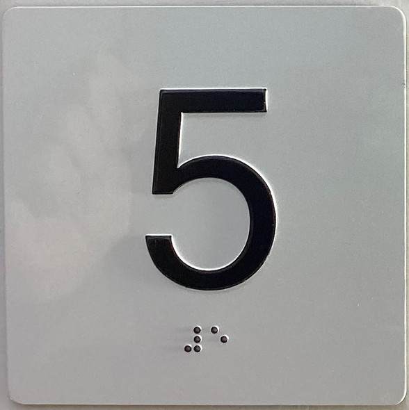 Elevator floor 5 Sign/jamb plate floor 5 SIGNAGE letters/Image & Grade 2 Braille - Includes Red Adhesive pad for Easy Installation Elevator floor 5 Sign/jamb plate floor 5 SIGNAGE letters/Image & Grade 2 Braille - Includes Red Adhesive pad for Easy Installation