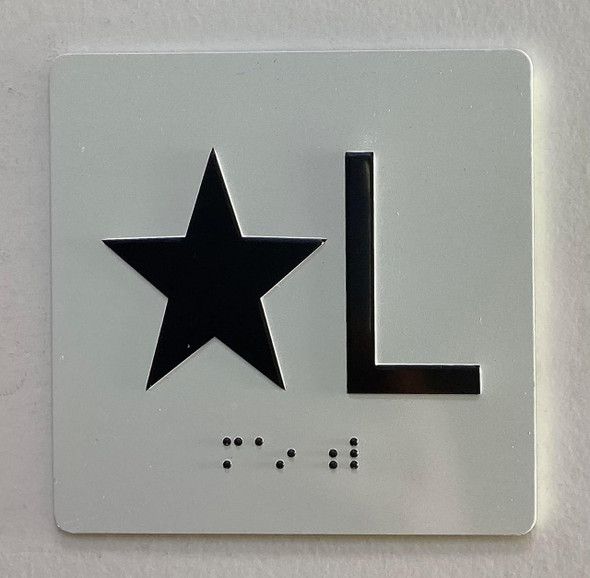 Elevator floor STAR L Sign/jamb plate floor L SIGNAGE letters/Image & Grade 2 Braille - Includes Red Adhesive pad for Easy Installation Elevator floor STAR L Sign/jamb plate floor L SIGNAGE letters/Image & Grade 2 Braille - Includes Red Adhesive pad for Easy Installation