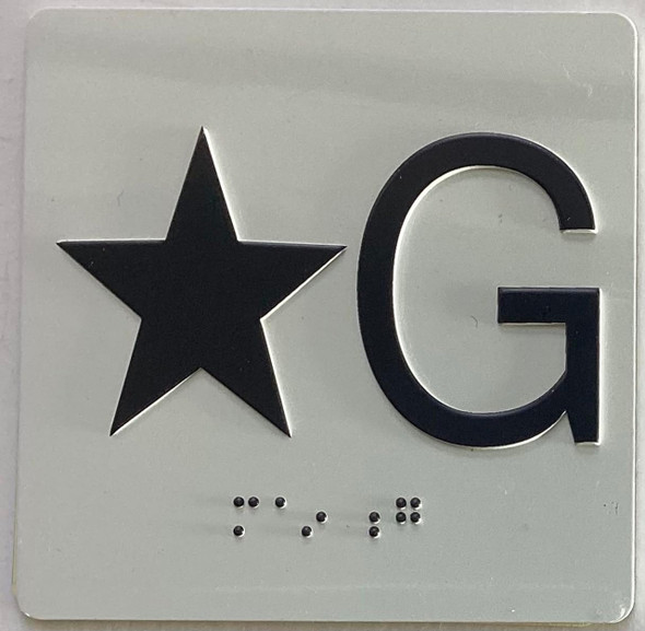 Elevator floor STAR G Sign/jamb plate floor G sign letters/Image & Grade 2 Braille - Includes Red Adhesive pad for Easy Installation Elevator floor STAR G Sign/jamb plate floor G sign letters/Image & Grade 2 Braille - Includes Red Adhesive pad for Easy Installation
