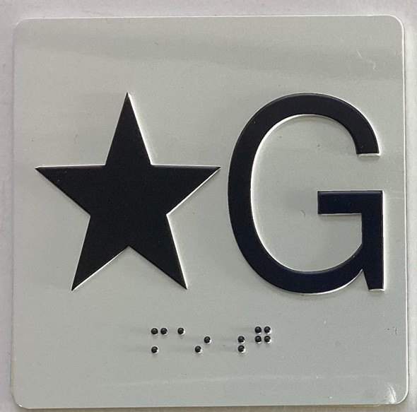 Elevator floor STAR G Sign/jamb plate floor G SIGNAGE letters/Image & Grade 2 Braille - Includes Red Adhesive pad for Easy Installation Elevator floor STAR G Sign/jamb plate floor G SIGNAGE letters/Image & Grade 2 Braille - Includes Red Adhesive pad for Easy Installation