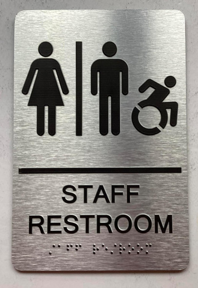 Restroom / Unisex ADA Compliant sign with Raised letters/Image & Grade 2 Braille - Includes Red Adhesive pad for Easy Installation Restroom / Unisex ADA Compliant sign with Raised letters/Image & Grade 2 Braille - Includes Red Adhesive pad for Easy Installation