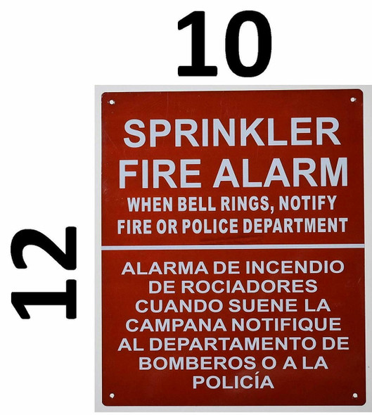 Sprinkler FIRE Alarm When Bell Rings NOTIFY Bilingual  with English & Spanish Text   Sign