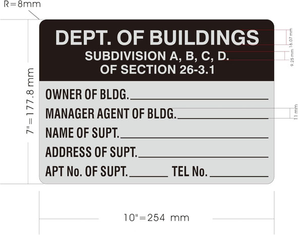 Department of Buildings subdivision abcd SIGNAGE SIGNAGE Brushed Silver Aluminum Wall Mount | Rust-Free, Durable | Double-Sided Tape I Easy Installation -7x10 Inch_-red20250404 Department of Buildings subdivision abcd SIGNAGE SIGNAGE Brushed Silver Aluminum Wall Mount | Rust-Free, Durable | Double-Sided Tape I Easy Installation -7x10 Inch_-red20250404
