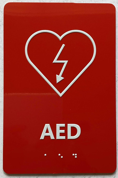 AED sign-Automated External Defibrillator Sign with Raised letters/Image & Grade 2 Braille - Includes Red Adhesive pad for Easy Installation AED sign-Automated External Defibrillator Sign with Raised letters/Image & Grade 2 Braille - Includes Red Adhesive pad for Easy Installation