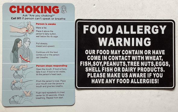 Restaurant Choking Magnet SIGNAGE and Restaurant Food Allergies Magnet Poster Restaurant Choking Magnet SIGNAGE and Restaurant Food Allergies Magnet Poster