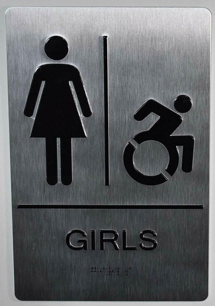 Girls ACCESSIBLE Restroom Sign with Tactile Text and Braille Sign - Girls ACCESSIBLE Restroom Sign with Tactile Text and Braille Sign -