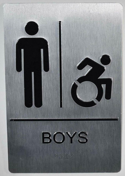 Boys ACCESSIBLE Restroom Sign with Tactile Text and Braille Sign - Boys ACCESSIBLE Restroom Sign with Tactile Text and Braille Sign -