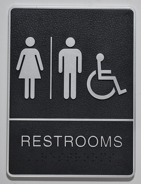 ACCESSIBLE Restrooms Sign- BLACK-Sign Braille Sign with Raised Tactile Graphics and Letters
