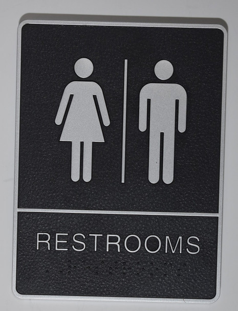 Restrooms Sign- Braille Sign with Raised Tactile Graphics and Letters
