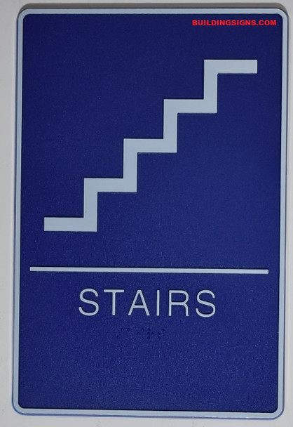 STAIRS Sign- BLUE-Braille Sign with Raised Tactile Graphics and Letters