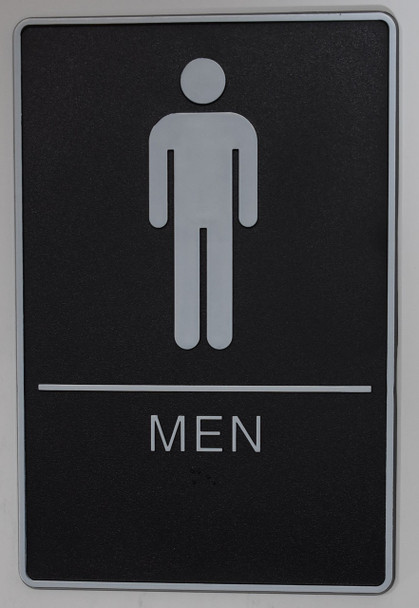MEN Restroom Sign- BLACK- Braille Sign with Raised Tactile Graphics and Letters