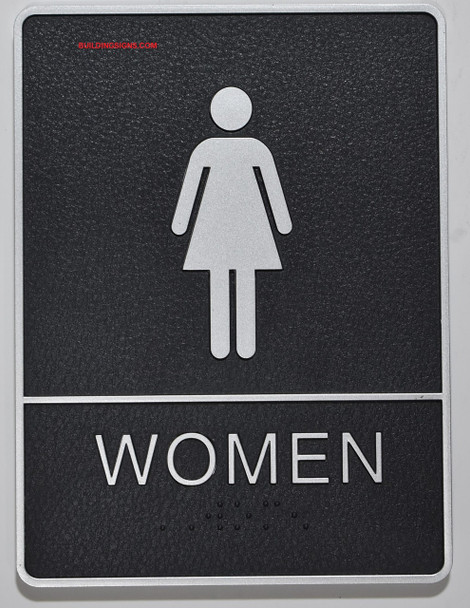 WOMEN Restroom Sign- BLACK- BRAILLE