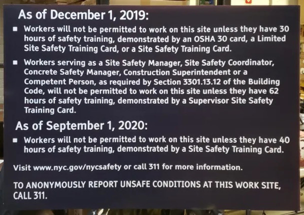 OSHA 30-Hour DOB REQUIRED Construction SIGN OSHA 30-Hour DOB REQUIRED Construction SIGN