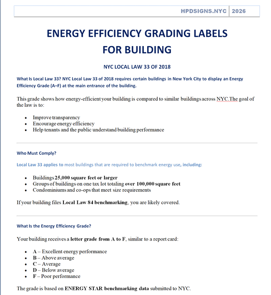 NYC Energy Efficiency Grading Labels (Local Law 33 of 2018) | HPD & DOB Compliance Guide (PDF FILE)