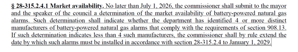 NYC Local Law 157 Update (Natural Gas Detectors Deadline Extension, pdf, Section 28-315.2.4.1)