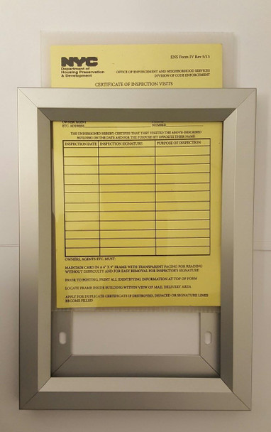HPD CERTIFICATE OF INSPECTION VISITS IN FRAME SIGNS