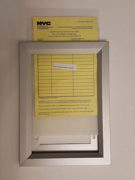 HPD NYC Certificate of Inspection Visits Frame – Aluminum, HPD NYC Certificate of Inspection Visits Frame – Aluminum,