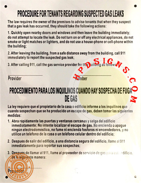 HPD GAS LEAK NOTICE ENGLISH / SPANISH