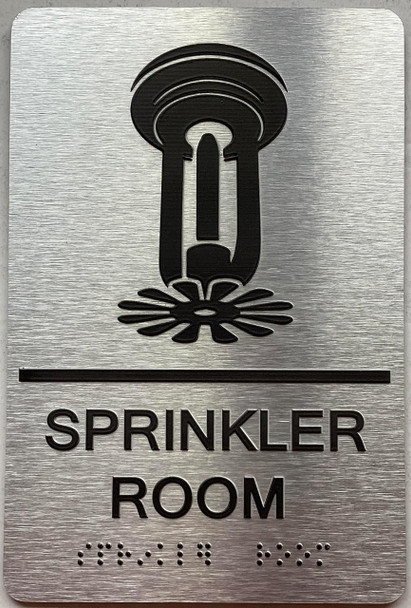 SPRINKLER ROOM with Raised letters/Image & Grade 2 Braille - Includes Red Adhesive pad for Easy Installation