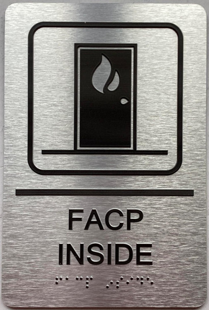 FACP INSIDE with Raised letters/Image & Grade 2 Braille - Includes Red Adhesive pad for Easy Installation