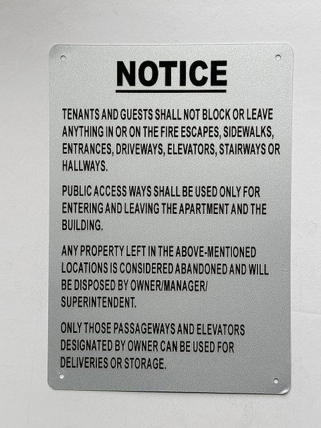 NO STORAGE IN HALLWAY Signage NO STORAGE IN HALLWAY Signage