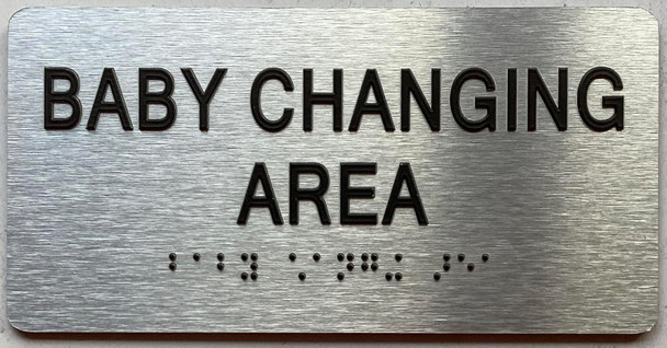 BABY CHANGING AREA  with Raised letters/Image & Grade 2 Braille - Includes Red Adhesive pad for Easy Installation
