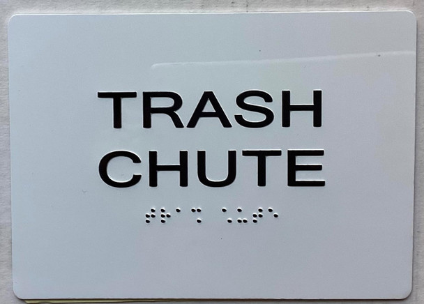 TRASH CHUTE  with Raised letters/Image & Grade 2 Braille - Includes Red Adhesive pad for Easy Installation