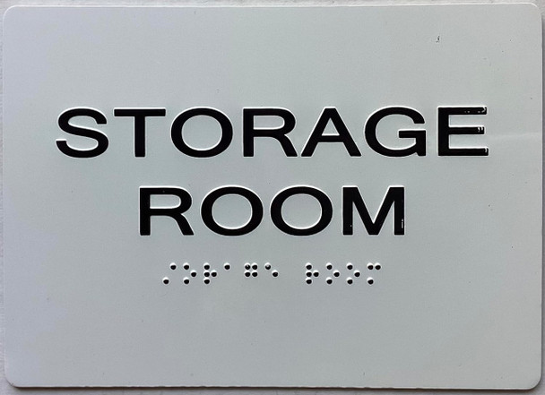 STORAGE ROOM  with Raised letters/Image & Grade 2 Braille - Includes Red Adhesive pad for Easy Installation