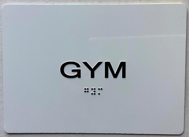 GYM ROOM  with Raised letters/Image & Grade 2 Braille - Includes Red Adhesive pad for Easy Installation