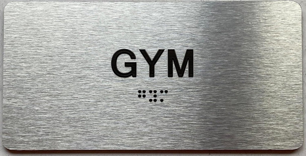 GYM  with Raised letters/Image & Grade 2 Braille - Includes Red Adhesive pad for Easy Installation