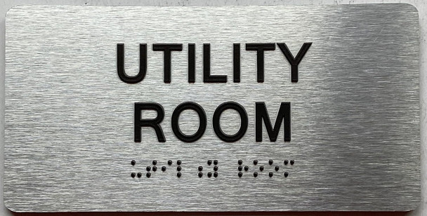 UTILITY ROOM  with Raised letters/Image & Grade 2 Braille - Includes Red Adhesive pad for Easy Installation