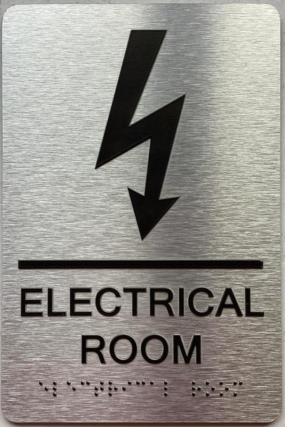 ELECTRICAL ROOM  with Raised letters/Image & Grade 2 Braille - Includes Red Adhesive pad for Easy Installation