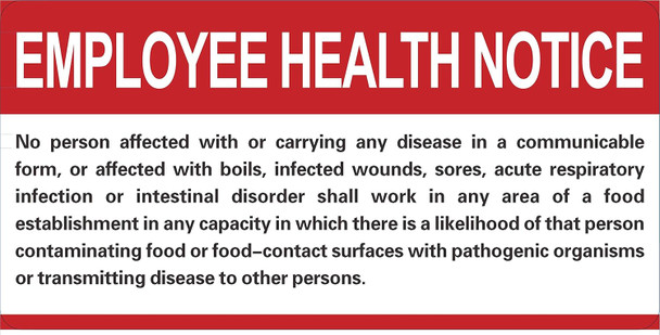 Restaurant/Food Facility Employee Health Notice Sign Restaurant/Food Facility Employee Health Notice Sign