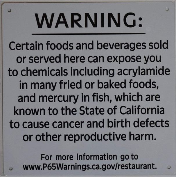 Warning California Prop 65 Certain Food and Beverages Sold or Served here can Expose You to Chemicals Sign-The Official Sign Warning California Prop 65 Certain Food and Beverages Sold or Served here can Expose You to Chemicals Sign-The Official Sign
