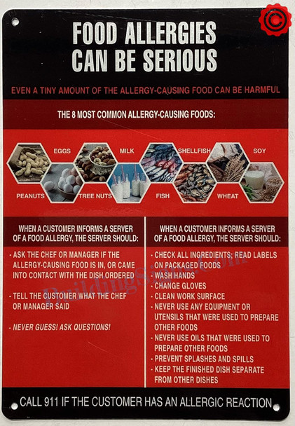 FOOD ALLERGIES SIGN- SMALL SIZE FOR RESTURANTS FOOD ALLERGIES SIGN- SMALL SIZE FOR RESTURANTS