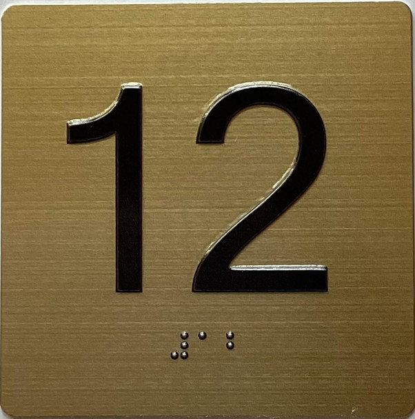 12TH FLOOR Elevator Jamb Plate sign With Braille and raised number-Elevator FLOOR 12 number sign