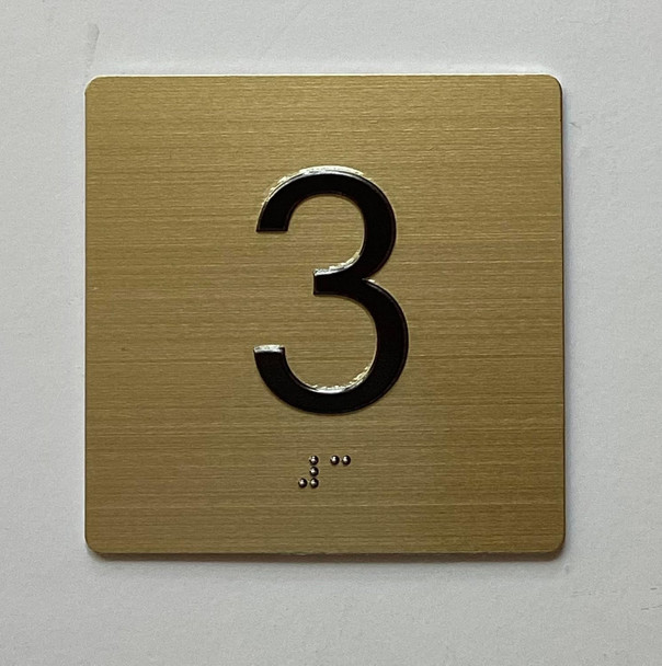 3RD FLOOR Elevator Jamb Plate sign With Braille and raised number-Elevator FLOOR 3 number sign